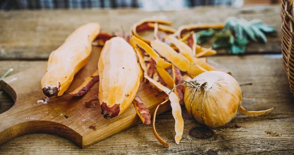 Comida Saludable Chef Está Preparando Verduras Comida Casera Fresca Batatas — Foto de Stock