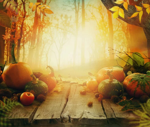 テーブルの上の秋の実 秋の森のフルーツの選択 ストック画像