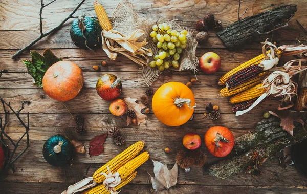 Dia Acção Graças Fruta Outono Sobre Madeira Ação Graças Outono — Fotografia de Stock