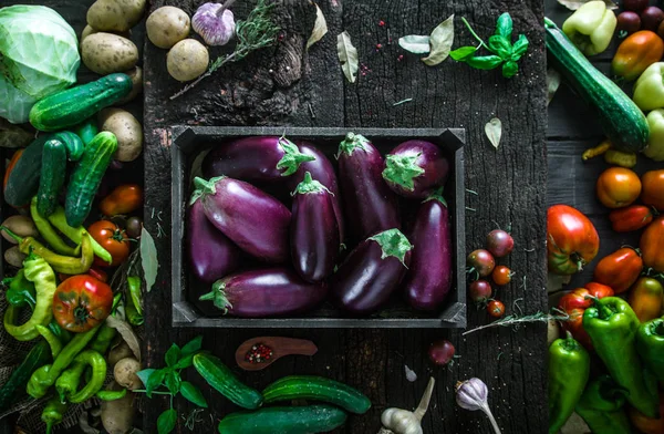 木材上的蔬菜 乡村环境中的有机蔬菜 新鲜的食物健康蔬菜 — 图库照片
