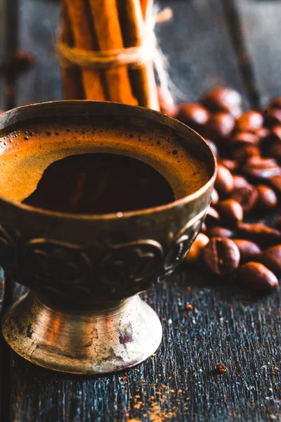 Kaffe Kopp Turkiskt Kaffe Med Socker Vintage Kaffe Med Kanel — Stockfoto