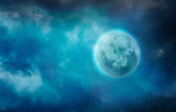 Full Moon Cloudy Sky Dark Moon Clouds Stars Moon — Stock Photo, Image