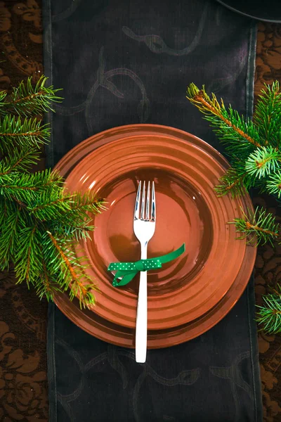 Mesa Para Cena Elegante Lugar Para Restaurante Cena Año Nuevo —  Fotos de Stock