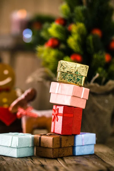 Kerstdecoratie Kerstcadeautjes Hout Kerst Geschenken — Stockfoto