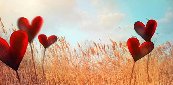 Valentinky Den Valentines Pozadí Jarní Přírodou Láska Červené Pozadí Valentinky — Stock fotografie