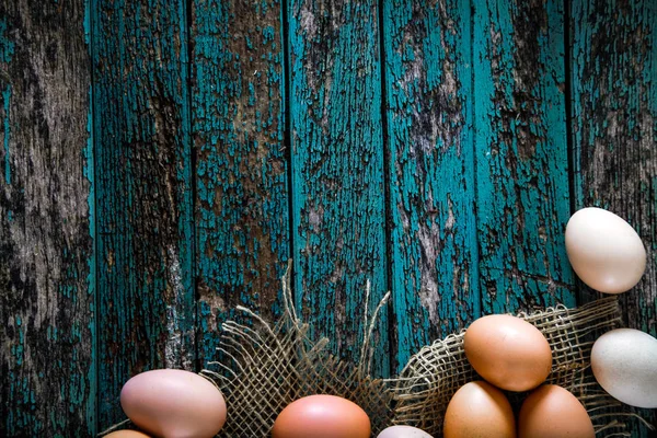 Organic Eggs Wood Fresh Eggs Healhy Food — Stock Photo, Image