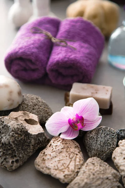 Spa Benessere Prodotti Spa Ambiente Naturale Con Fiori Orchidea Trattamento — Foto Stock