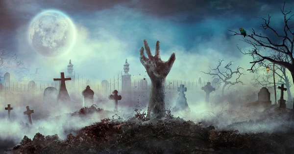 Zombie hand rise from the grave — Stock Photo, Image