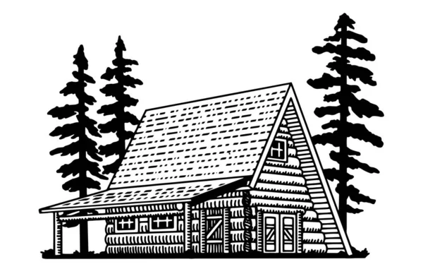 Illustratie Van Een Frame Lodge Gebouw North Woods Stijl Stockvector