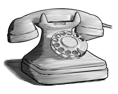 Eski bir telefonun kazınmış tarzı illüstrasyon.