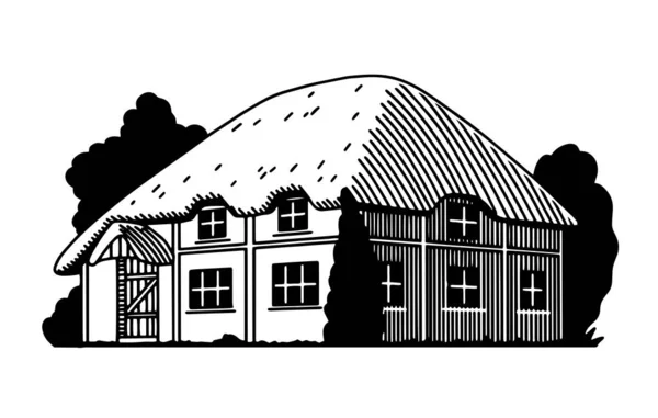 稻草屋顶英国小屋的插图 — 图库矢量图片