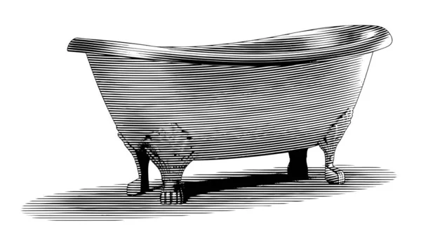 Ilustración Estilo Grabado Una Bañera Antigua — Vector de stock