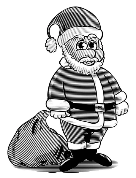 Ilustração Estilo Gravado Desenho Animado Papai Noel — Vetor de Stock