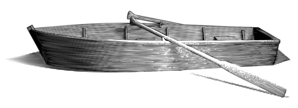 オール付き木製のボートの彫刻風のイラスト — ストックベクタ