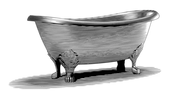 오래된 욕조의 인그레이빙 스타일 일러스트 로열티 프리 스톡 일러스트레이션