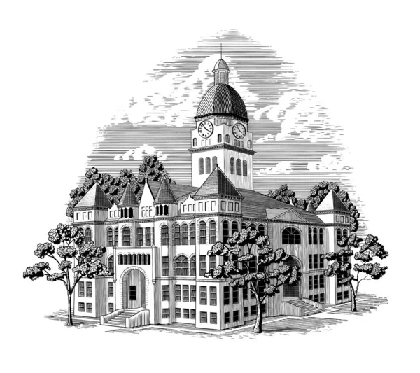 Wood Cut Stijl Illustratie Van Het Jasper County Courthouse Carthage Vectorbeelden