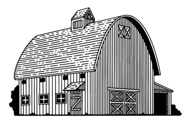 Yuvarlak çatılı ahır çizimi.