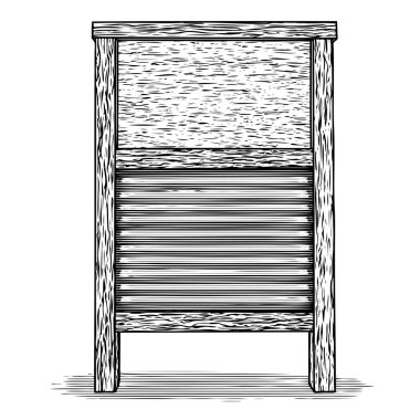Woodcut illustration of an antique wooden washboard. clipart
