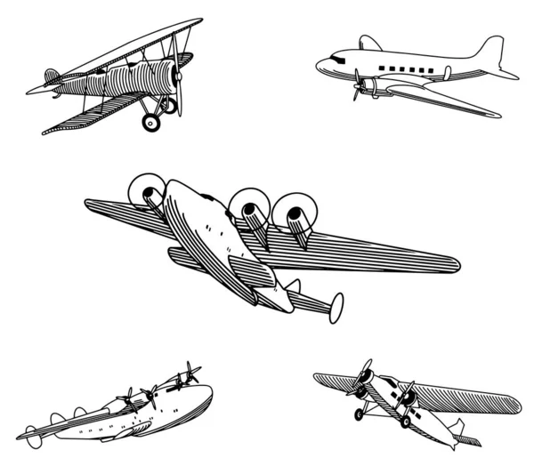 Colección Aviones Antiguos — Vector de stock