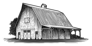 Bir ahırWoodcut tarzı illüstrasyon.