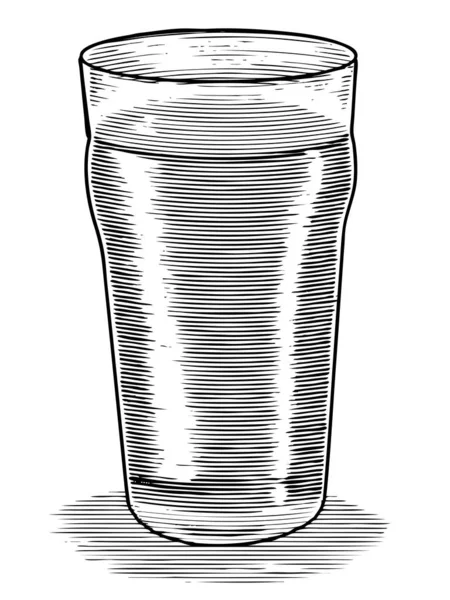 Illustrazione Xilografica Bicchiere Birra — Vettoriale Stock