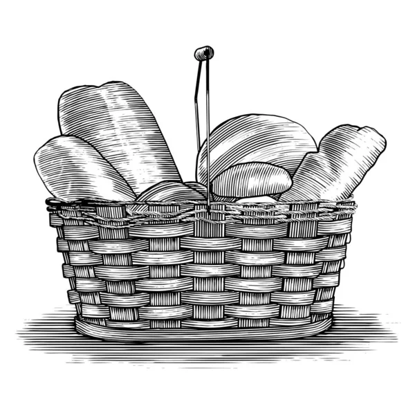 Ekmek sepeti Woodcut illüstrasyon.