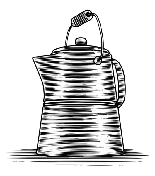 Woodcut Illustration Old Coffee Pot — Stock Vector