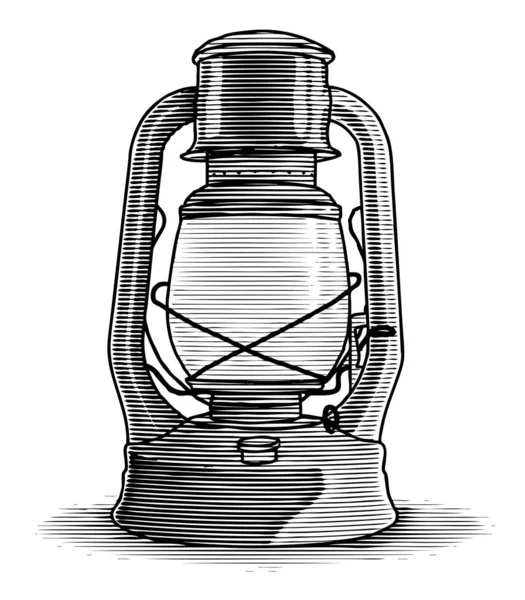 Woodcut Illustration Old Oil Lantern — Stock Vector