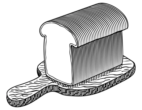 Illustrazione Stile Woodcut Pezzo Pane Tagliere — Vettoriale Stock