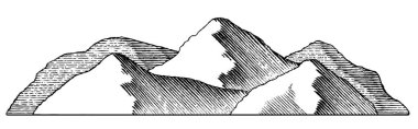 Bir dağ sırasının Woodcut tarzı illüstrasyon.