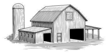 Eski bir ahır Woodcut illüstrasyon.