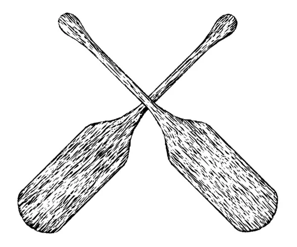 Bir çift tekne kürek woodcut illüstrasyon.