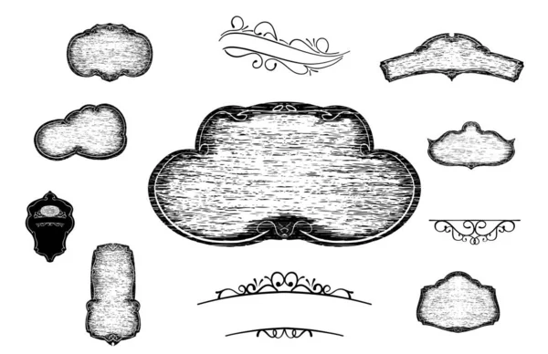 Uma Coleção Espaços Branco Signo Rústico Juntamente Com Alguns Ornamentos —  Vetores de Stock