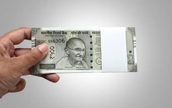 Indiase Valuta Rupee 500 Bankbiljet Bundel Een Hand — Stockfoto