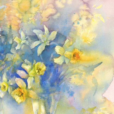Bahar kokusu suluboya arka plan. Güneşli sarı renkler. Bahar çiçek
