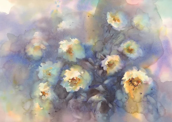 灰色の背景の水彩画で光のバラ 花が大好きです 雨の気分 — ストック写真