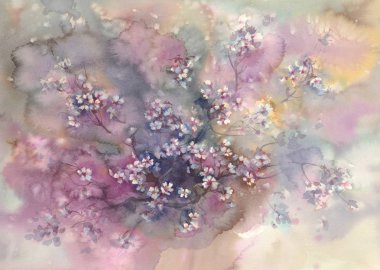 Sakura bloom suluboya arka planda. Çiçekli bahar