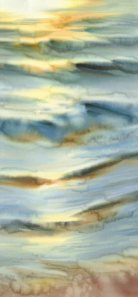 Mar Ensolarado Com Reflexos Sol Noite Fundo Aquarela Contexto Abstrato — Fotografia de Stock
