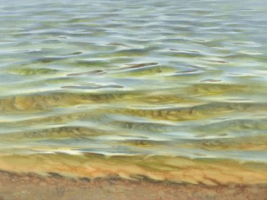 Güneşli deniz şeffaf dalgalar suluboya arka plan ile. Arka plan