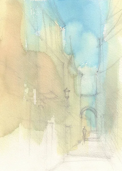 Eine Skizze Der Stadtstraße Aquarellstil Helle Farben — Stockfoto