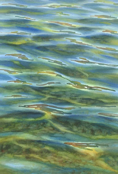 Mer Ensoleillée Avec Vagues Transparentes Fond Aquarelle Contexte Abstrait — Photo