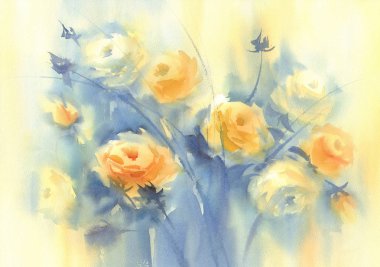 Anemnone çiçek hafif sulu boya arka planda pastel renkler