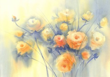 Anemnone çiçek hafif sulu boya arka planda pastel renkler