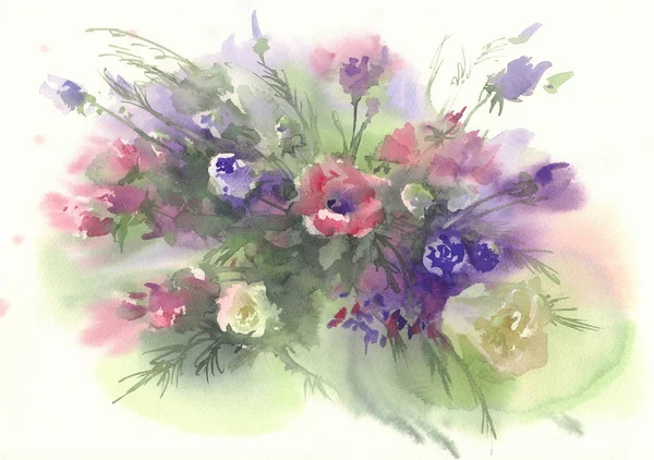colourful roses sketch in the green background watercolour