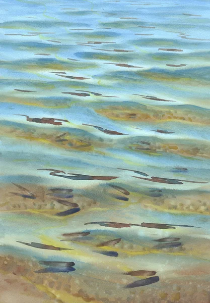 Eau de mer transparente avec des poissons fond aquarelle — Photo