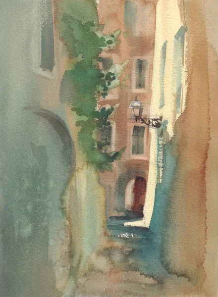 Croquis de la vieille ville avec des ombres fond aquarelle — Photo