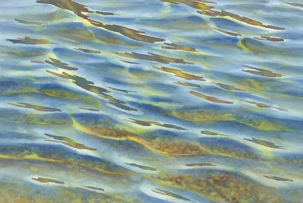 Mer ensoleillée avec vagues transparentes fond aquarelle — Photo