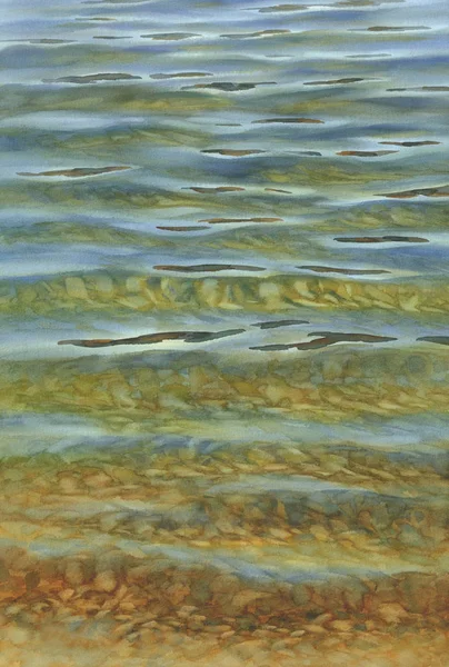 Zonnig water met transparante golven aquarel achtergrond — Stockfoto