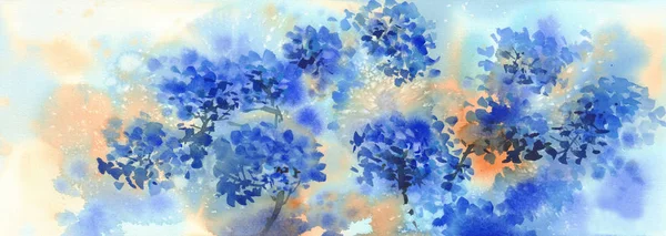 Un bouquet de fleurs bleues, hortensias aquarelle illustration. Fleurs d'automne — Photo