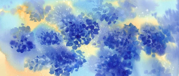 青い花、アジサイの水彩イラストの花束。秋の花 — ストック写真